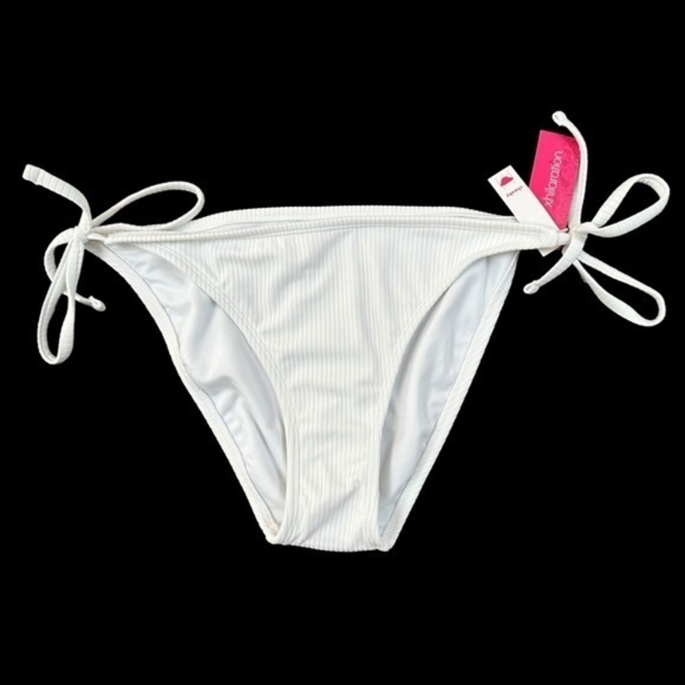 Xhiliration White Ribbed Side Tie Bikini Bottoms NWT